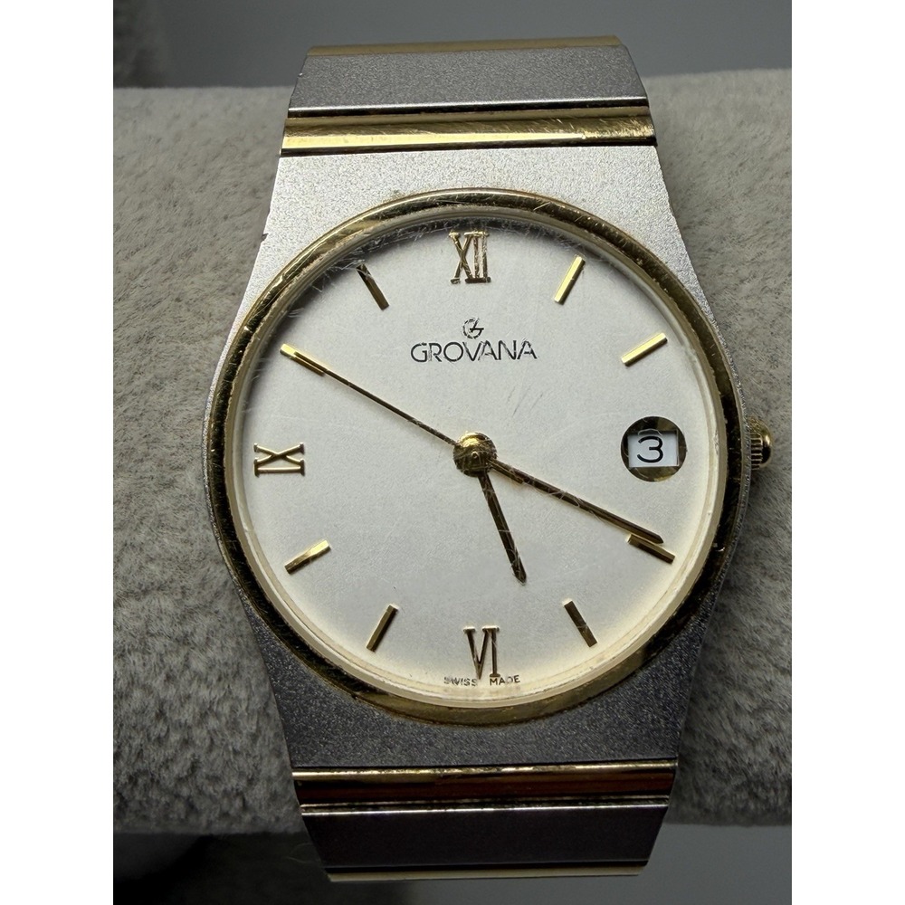 Scratched Grovana 1541-1 Swiss Made New Battery Unisex Watch 28MM 6.75"